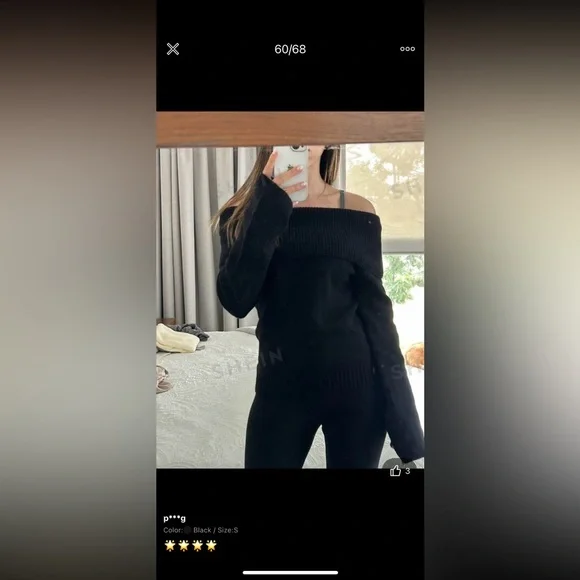 Off Shoulder Foldover Ribbed Knit Sweater - Picture 8 of 8